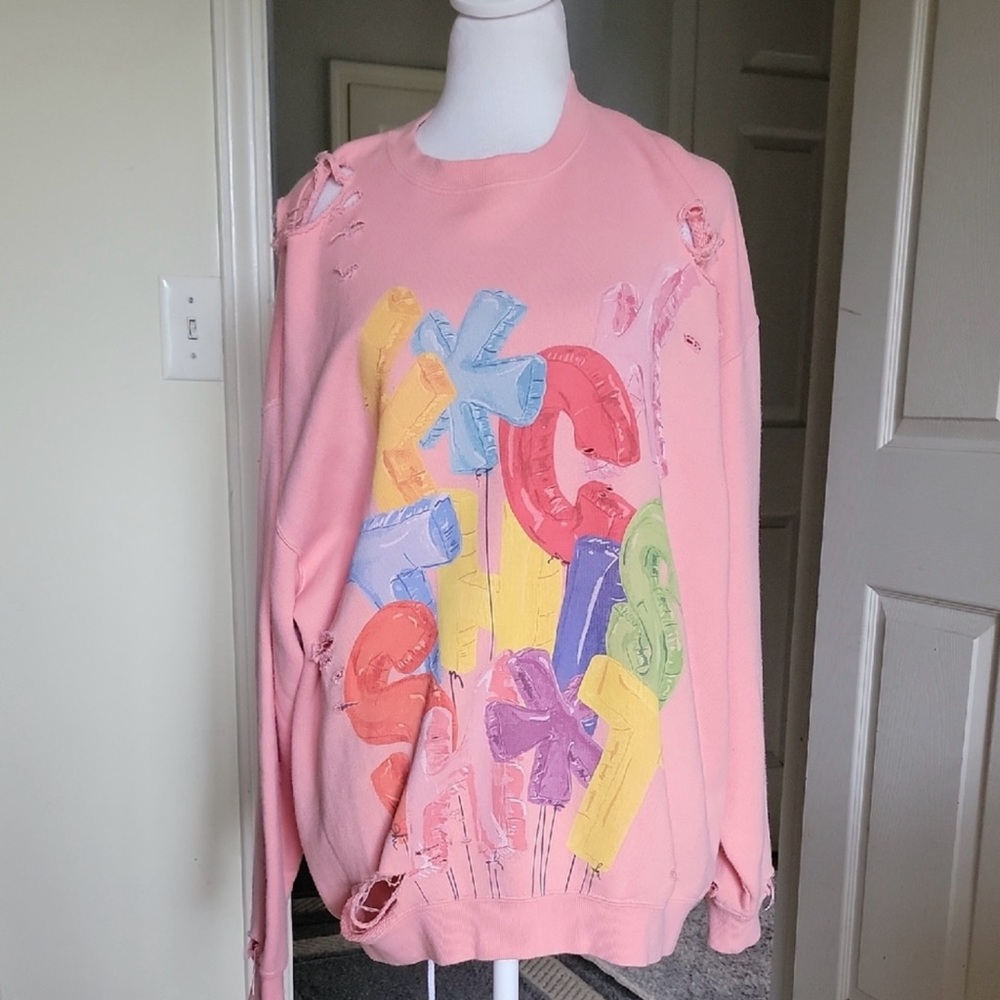 NWT R13 Pink Cotton F*ck This Sh*t Distressed Sweatshirt